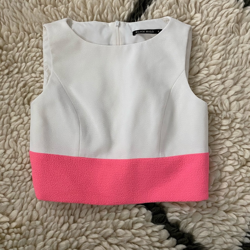 BLACK HALO WHITE AND HOT PINK CREPE CROP TOP